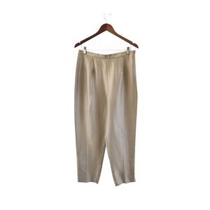 Josephine Chaus 100% Silk Gold Beige Pants Straight Leg Side Zip Womens Size 12